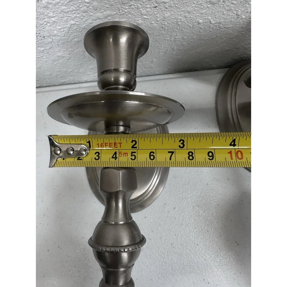 Vintage Pair (2) Pewter Finished Wall Candle Holder Sconces Heavy Cast Metal